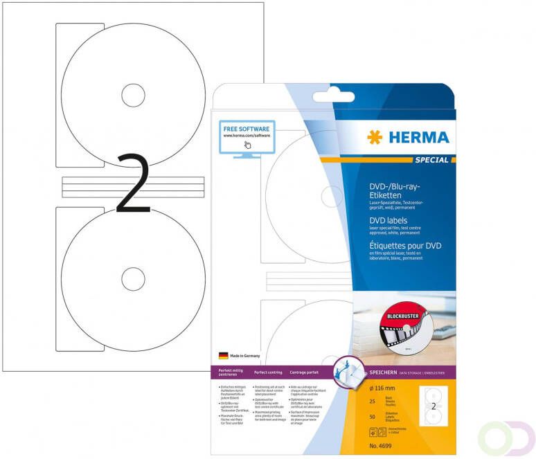 Herma DVD- Blu-ray-etiketten A4 Ã 116 mm wit getest en goedgekeurd door het TestCe